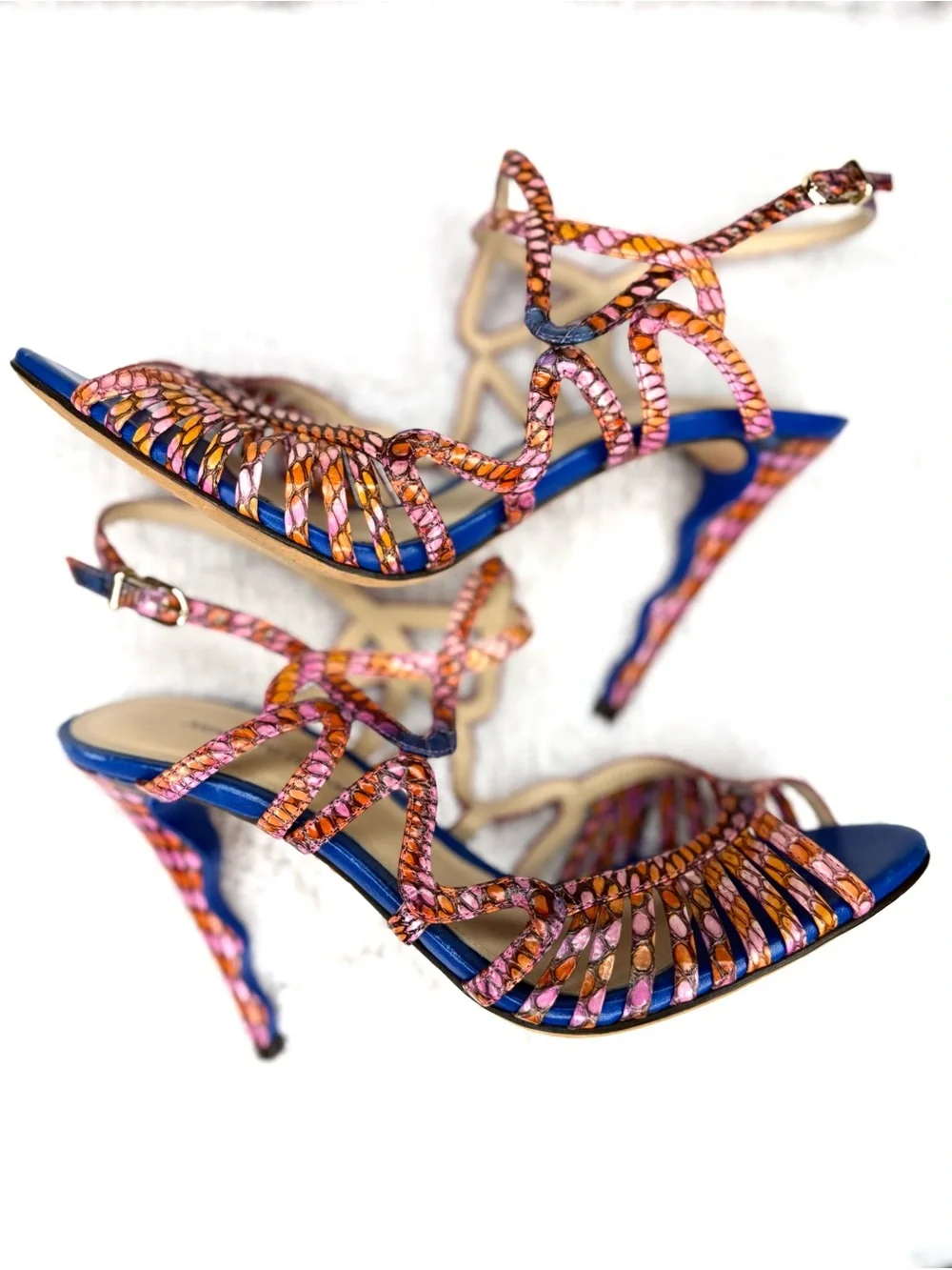 Alexandre Birman Multicolor Snake Print Strappy Stiletto Sandals 37.5